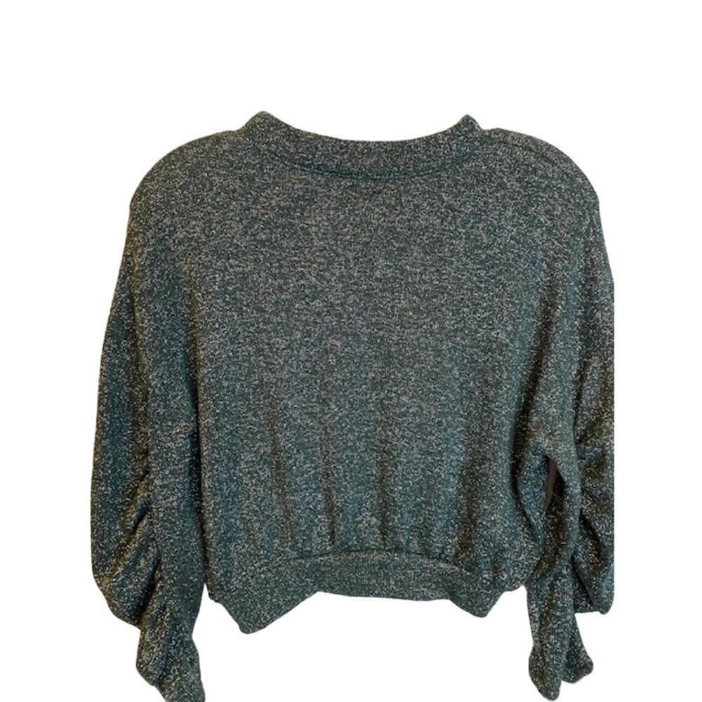 Aqua Rushed Long Sleeve Metallic Sweater Women's XS Green/Siliver Pullover - Picture 2 of 6